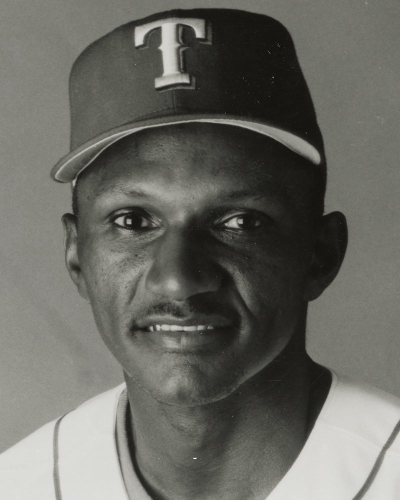 Head and shoulders portrait of Otis Nixon in Rangers uniform